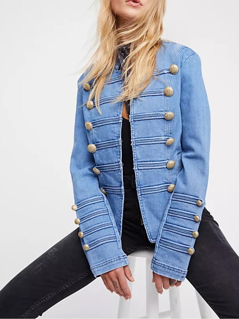 Free People Fitted Military Denim Jacket | SMALL
NWT